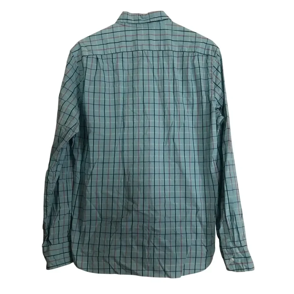 J. Crew Men's Slim Fit Flex Stretch Blue Plaid Button Down Shirt Large